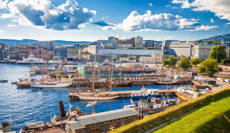 A sunny day along the harbor in beautiful Oslo, Norway