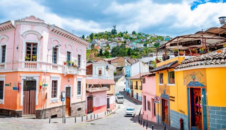 A quiet and colorful street in beautiful Quito, Ecuador