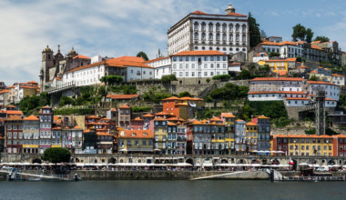 Houses along the water in Portugal