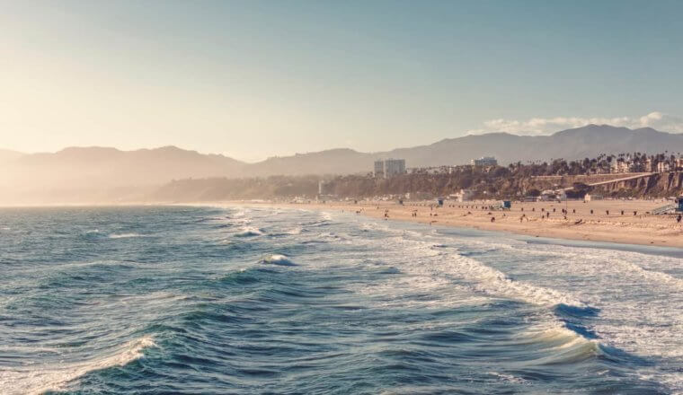 The wide, sandy beaches of Los Angeles, USA in the summer