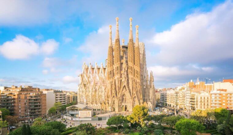 The famous La Sagrada Familia on a sunny day in Barcelona, Spain