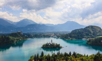 Lake Bled, Slovenia and its famous castle as seen from above