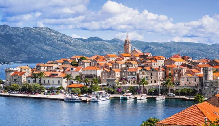 The scenic view of Korcula town and its historic houses in Croatia