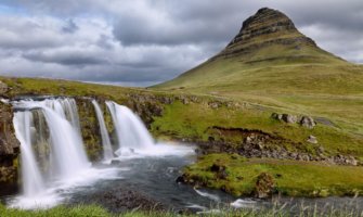 mountain and waterfall in Iceland