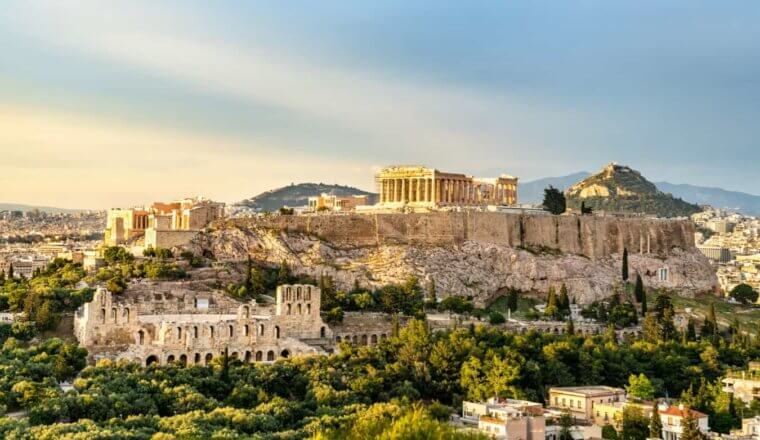 The Acropolis and other ruins in the center of Athens, Greece