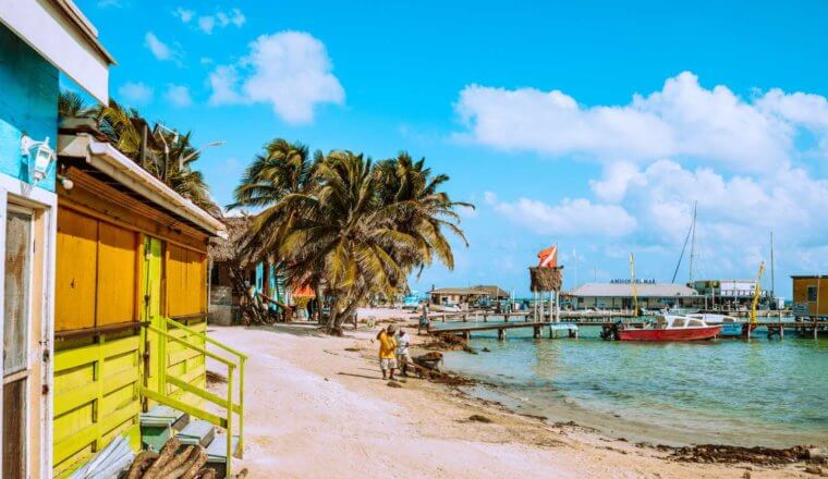 Bright buildings on the beach in Belize