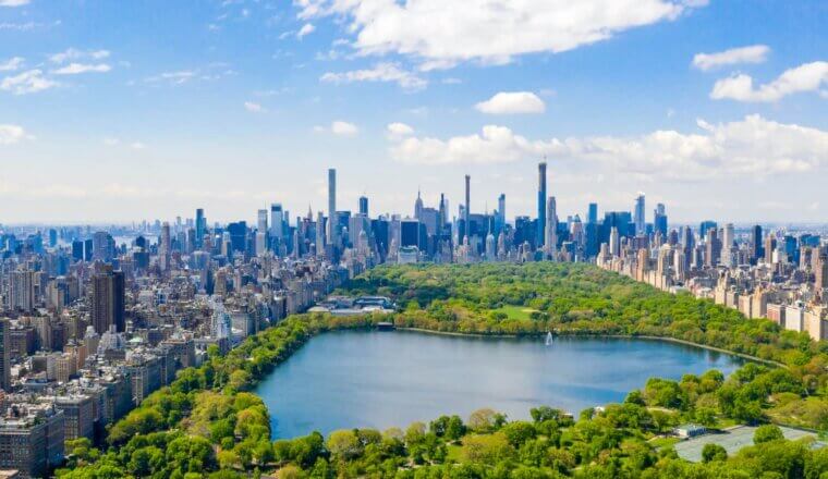 Looking out onto Central Park in New York City, USA on a clear and sunny day
