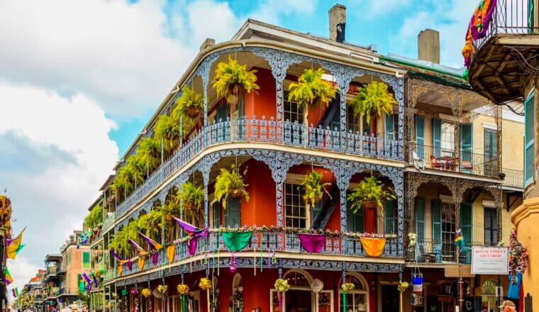 One of the many old, colorful buildings in bustling New Orleans