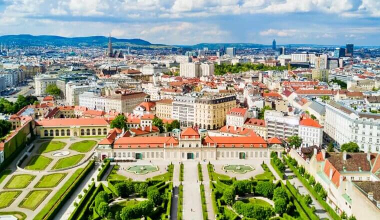 The scenic view overlooking stunning Vienna, Austria on a bright and sunny summer day