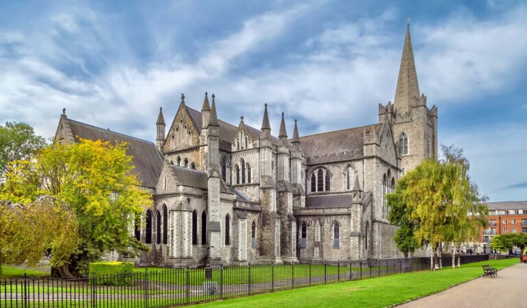 The famous St Patrick cathedral in sunny Dublin, Ireland
