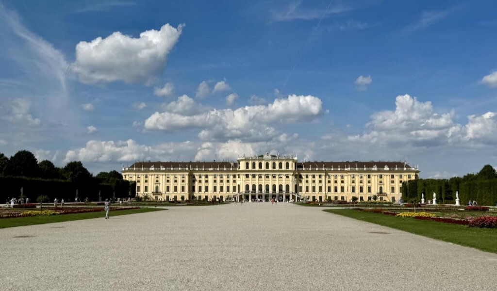 The sprawling and historic Belvedere Palace in sunny Vienna, Austria