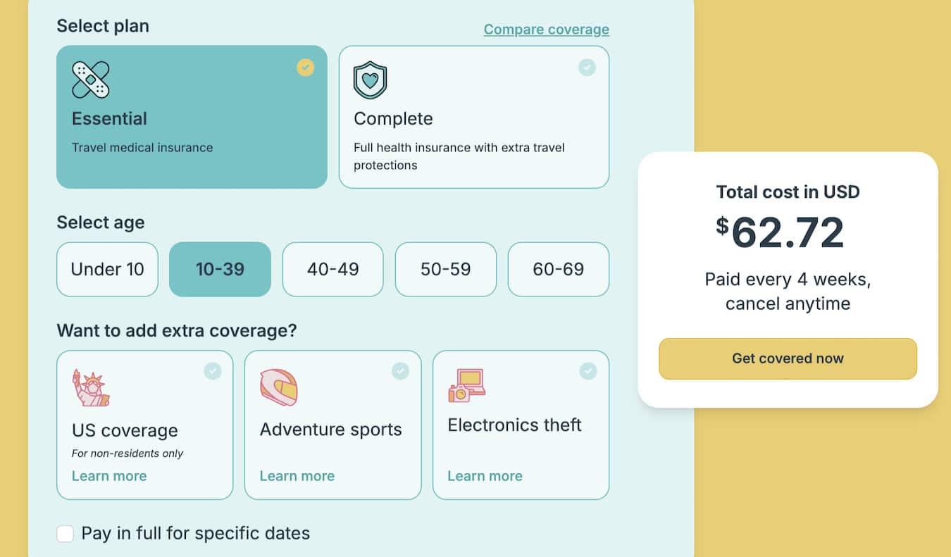 A screenshot from SafetyWing's website